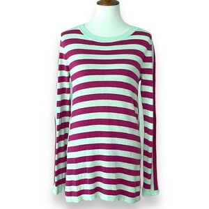🍀 Soft Surroundings Pink Mint Green Sierra Striped Cashmere Blend Sweater XS